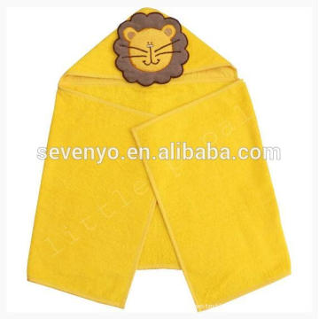 100% cotton high quality Soft yellow color Hooded Baby Bath Towel with elehpant HDT-9006 China factory,cute lion baby towel